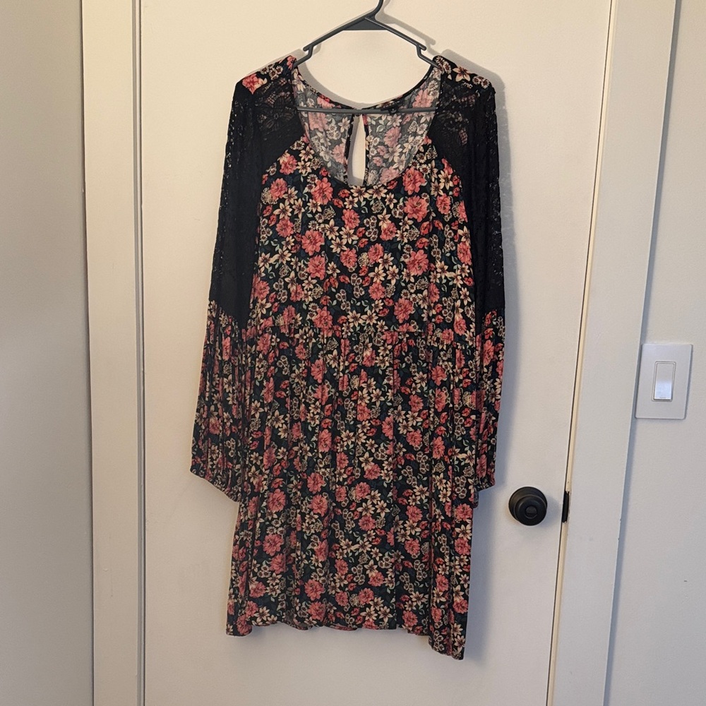 Torrid Black and Pink Floral Long Sleeve Dress